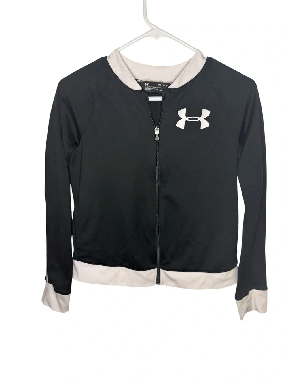 Under Armour Black White Zip Up Bomber Jacket Youth Large Activewear